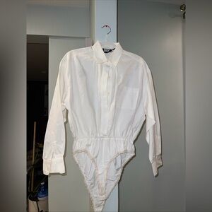 Vtg 90s Donna Karan 100% Cotton Ivory  New York Bodysuit Size 10